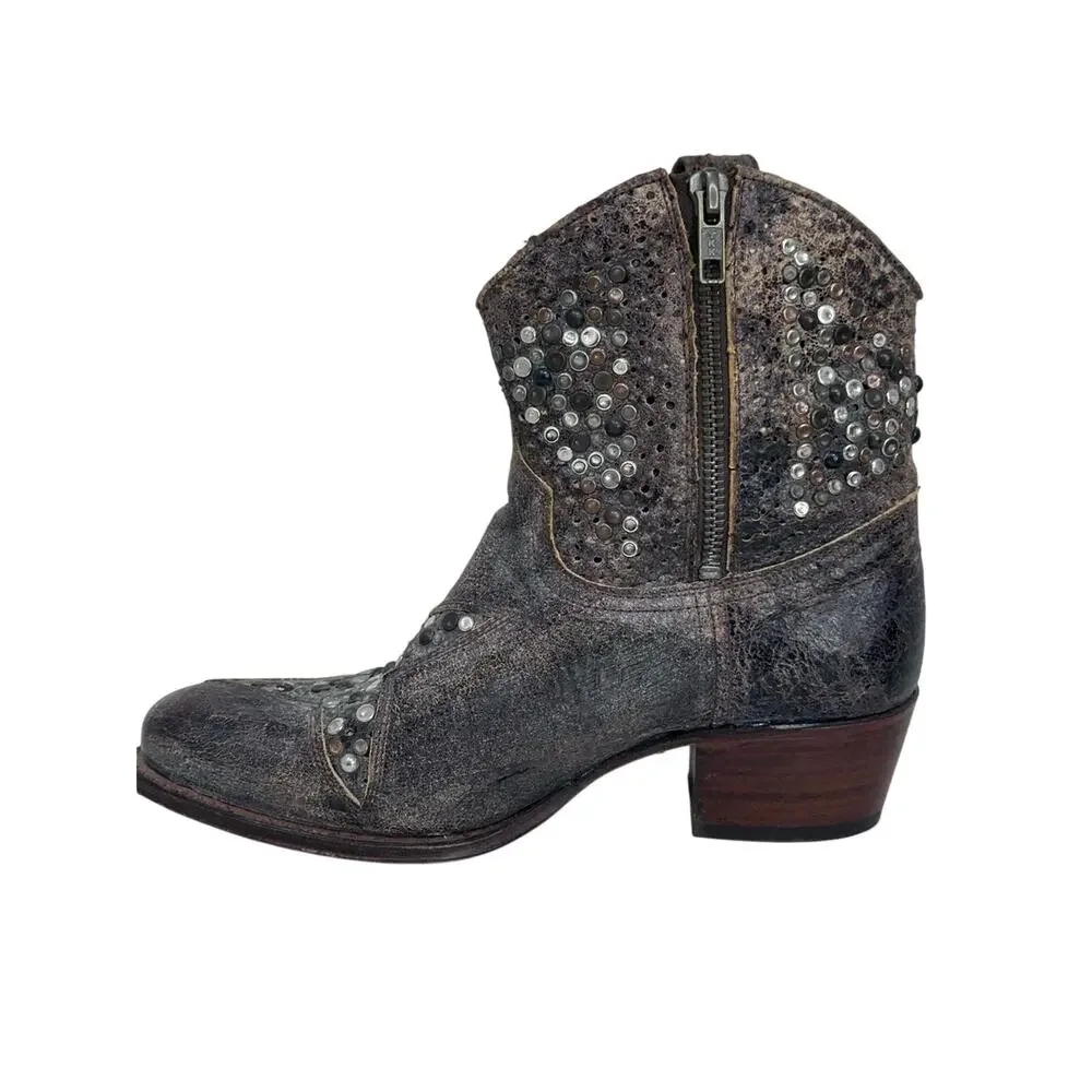 Frye Deborah Star Studded Ankle Boots Distresses - BROWN
